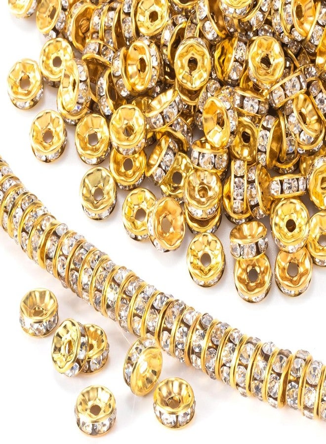 Dhruv Crafts Rondelle Spacer Beads, Gold Plated White Crystal Rhinestone Spacer Beads for Jewelry Making | 200Pcs 8MM - Image 1